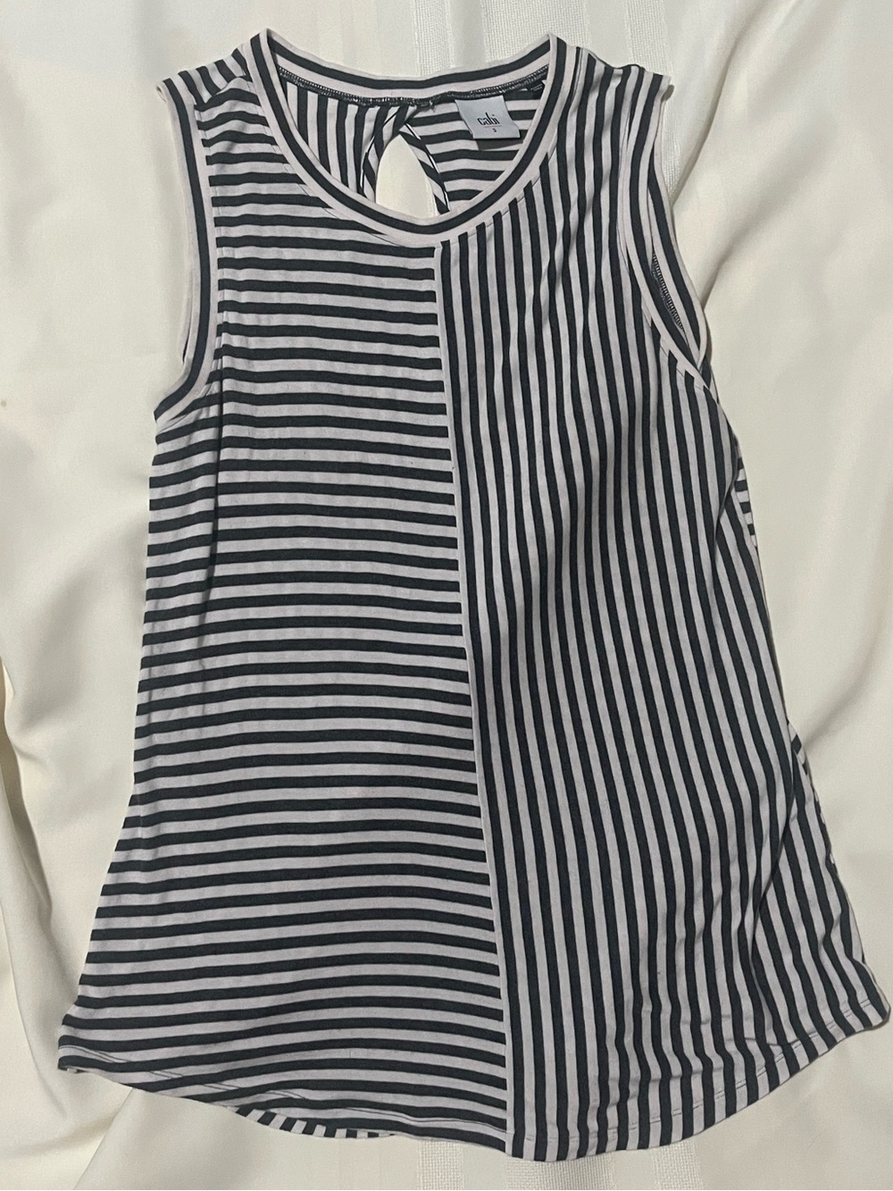 CAbi 3417 Black & White Split-Stripe Keyhole Tank Top London Style